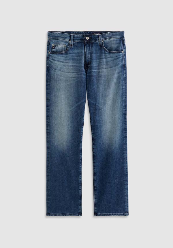 Blue jeans on a light gray background