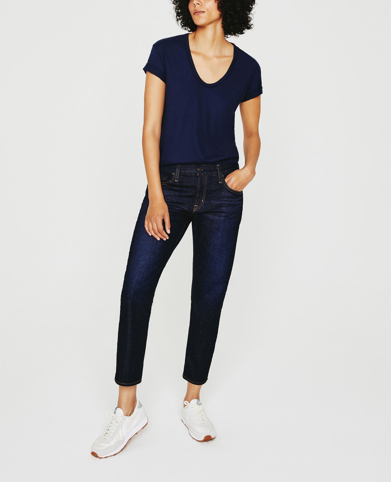 Aspen U Deep Navy Relaxed U Neck T-Shirt Women Top Photo 2