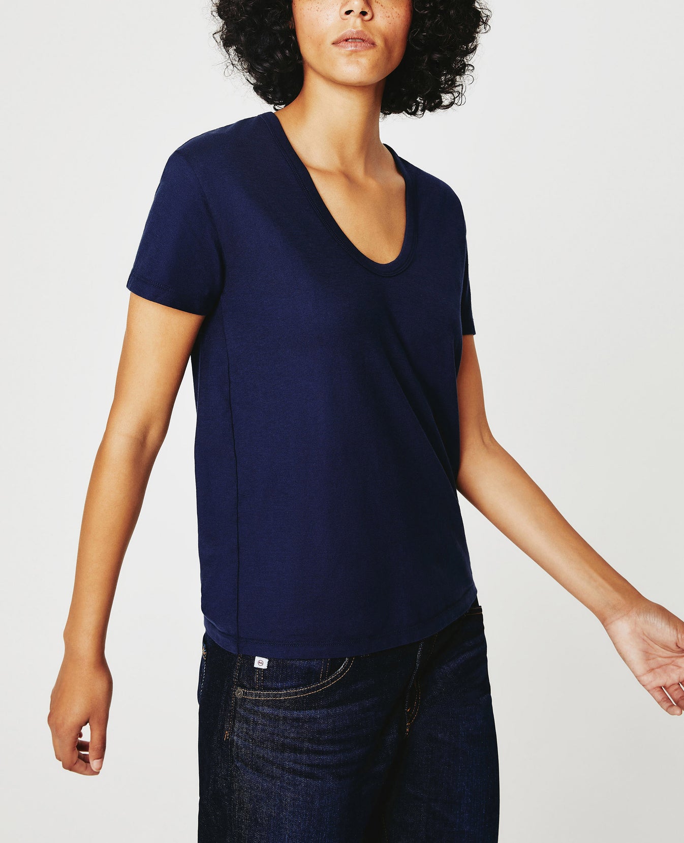 Aspen U Deep Navy Relaxed U Neck T-Shirt Women Top Photo 3