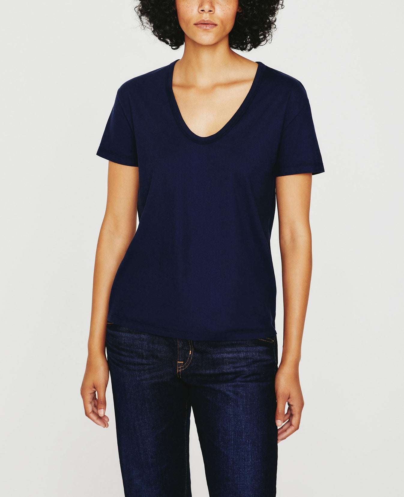 Aspen U Deep Navy Relaxed U Neck T-Shirt Women Top Photo 4