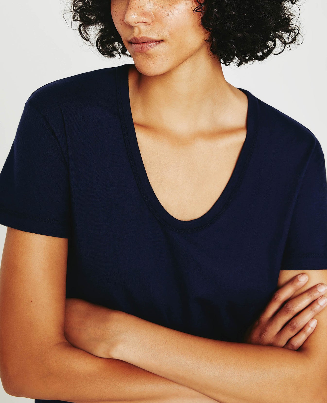 Aspen U Deep Navy Relaxed U Neck T-Shirt Women Top Photo 5