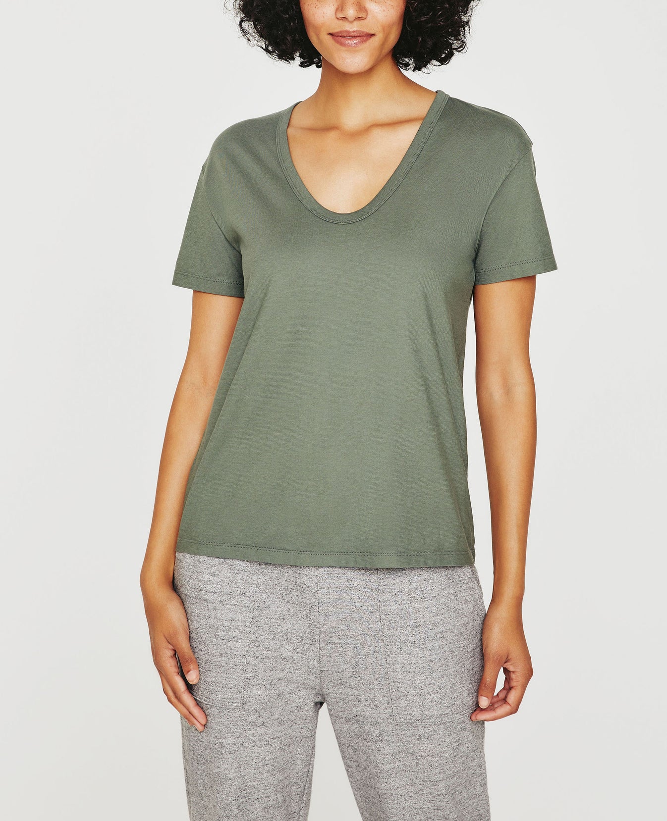 Aspen U Hunter Sage Relaxed U Neck T-Shirt Women Top Photo 1