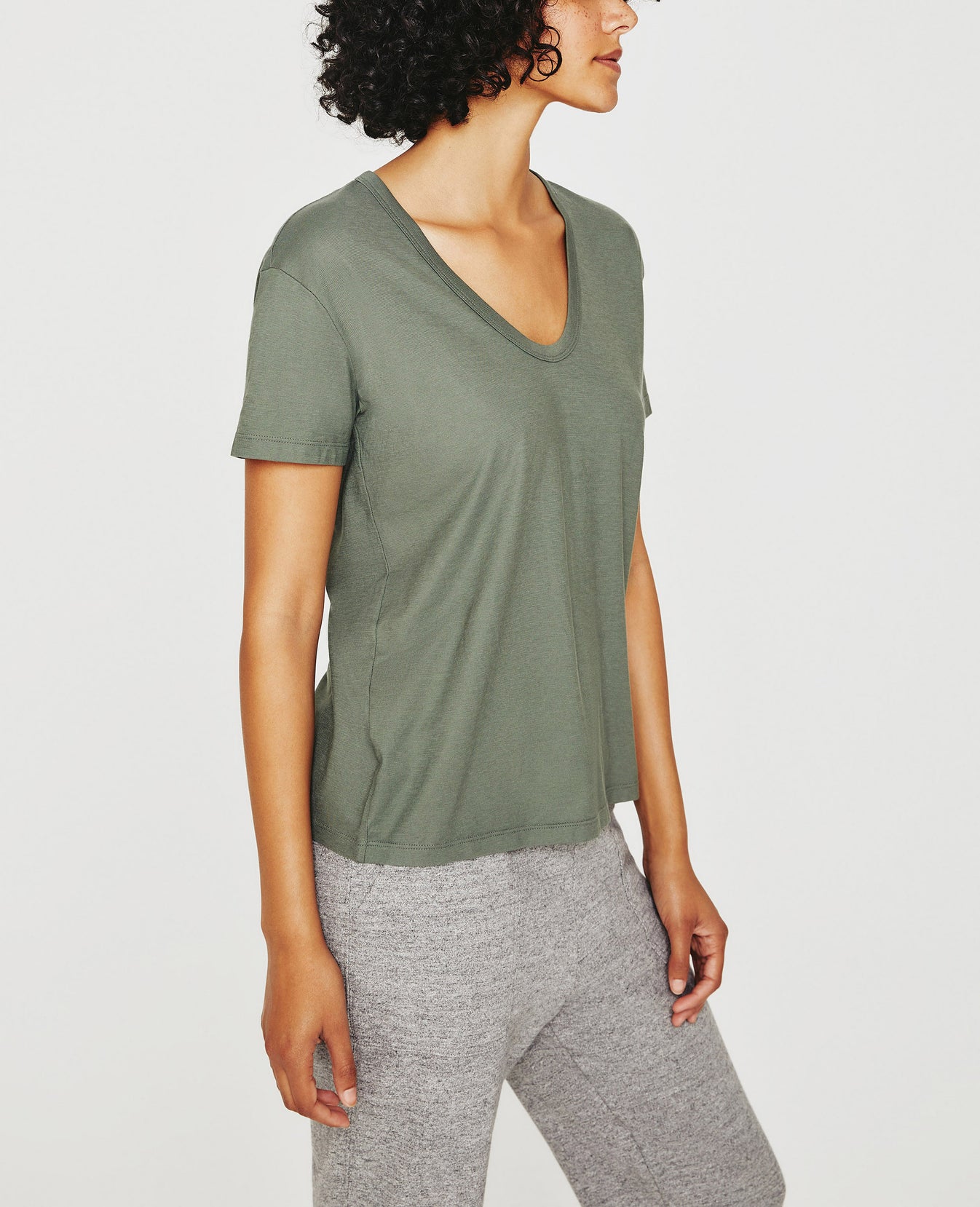 Aspen U Hunter Sage Relaxed U Neck T-Shirt Women Top Photo 3