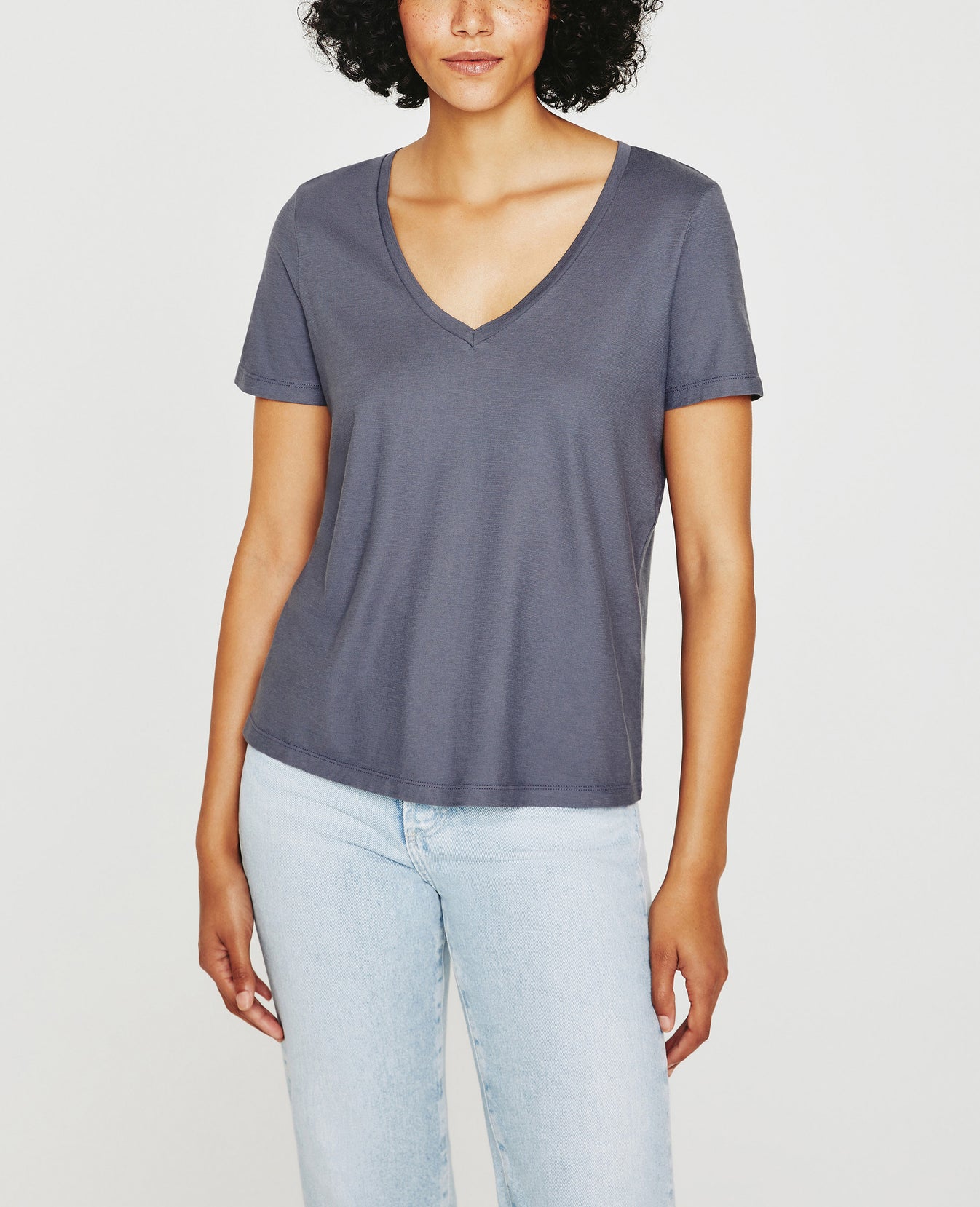 Jagger Vee Slate Sky Classic  Vee Neck Women Top Photo 1