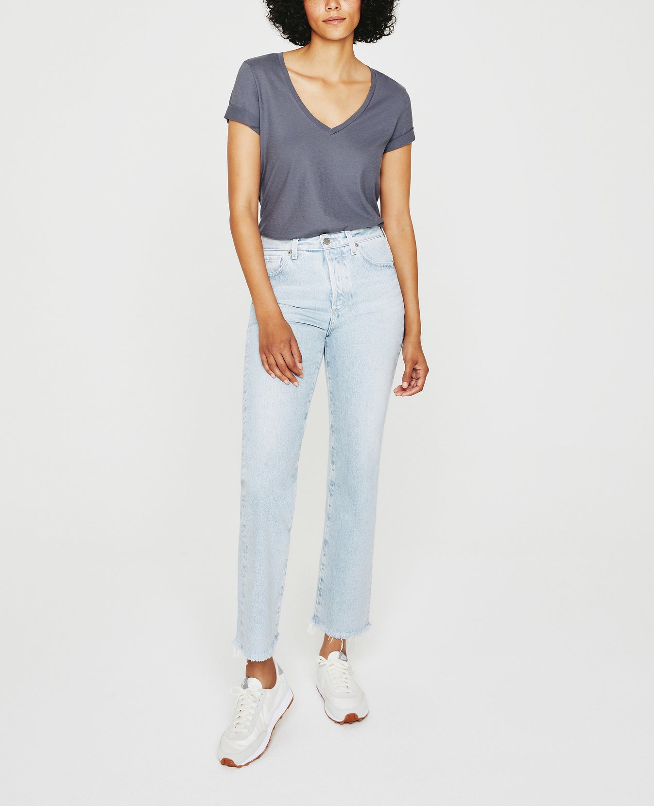 Jagger Vee Slate Sky Classic  Vee Neck Women Top Photo 2