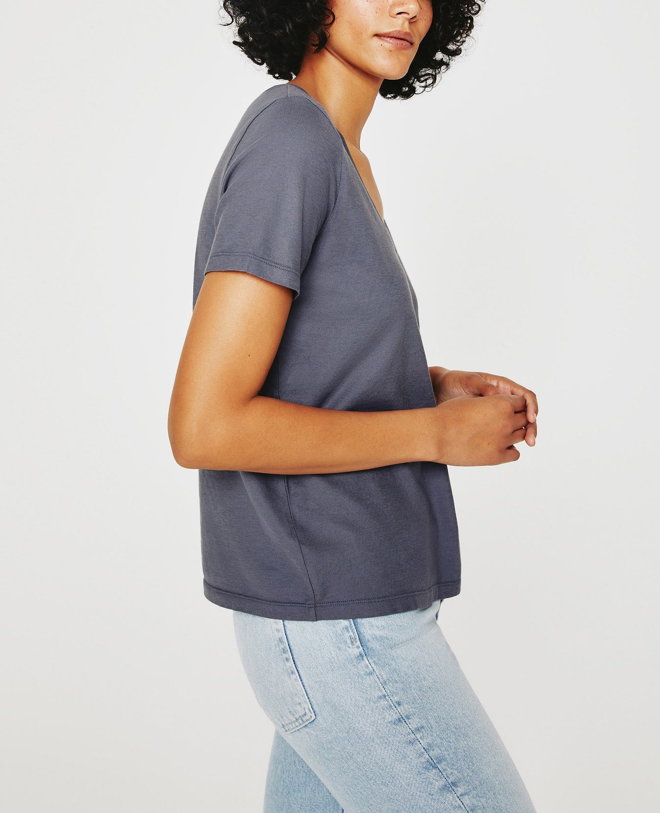 Jagger Vee Slate Sky Classic  Vee Neck Women Top Photo 3