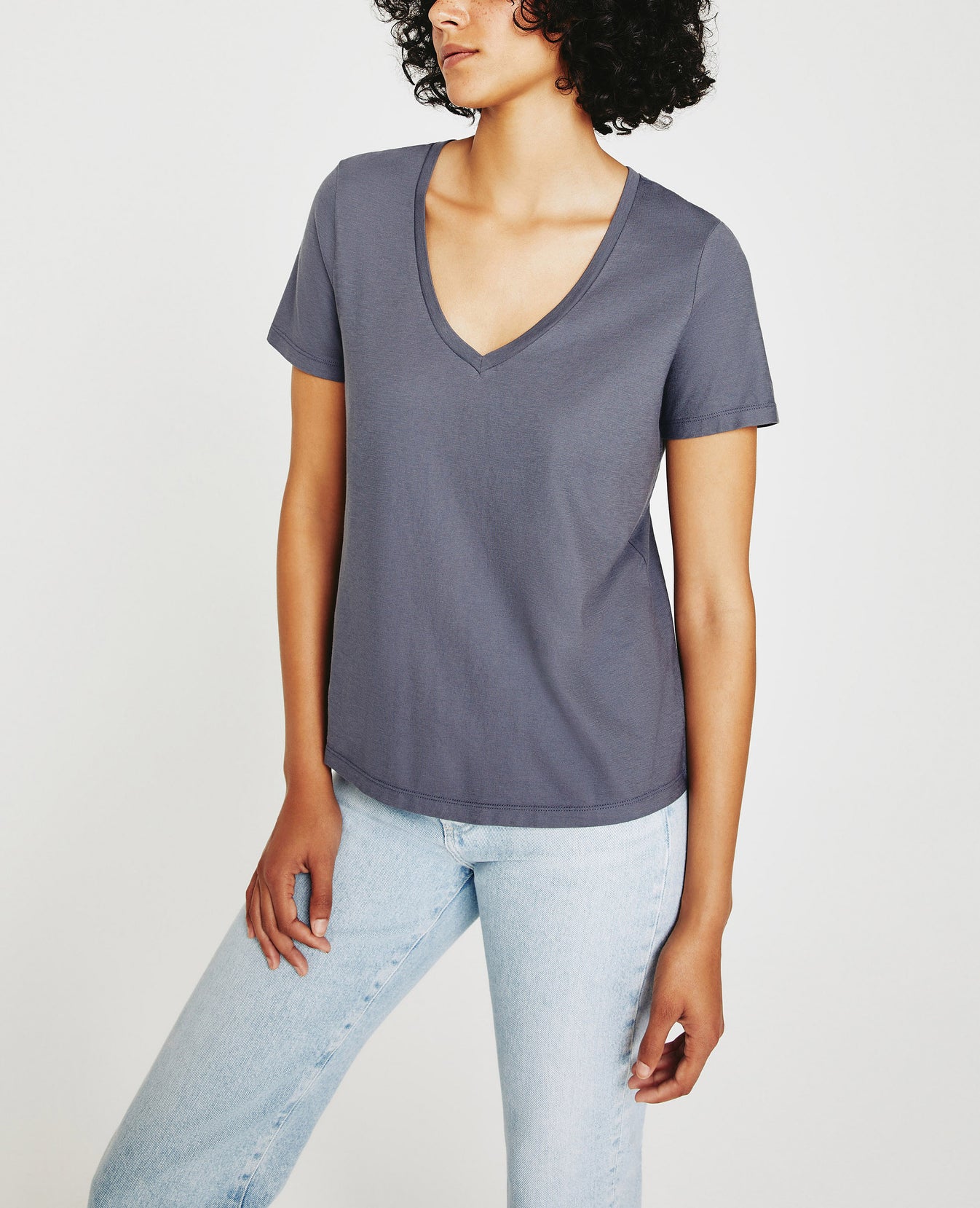 Jagger Vee Slate Sky Classic  Vee Neck Women Top Photo 4