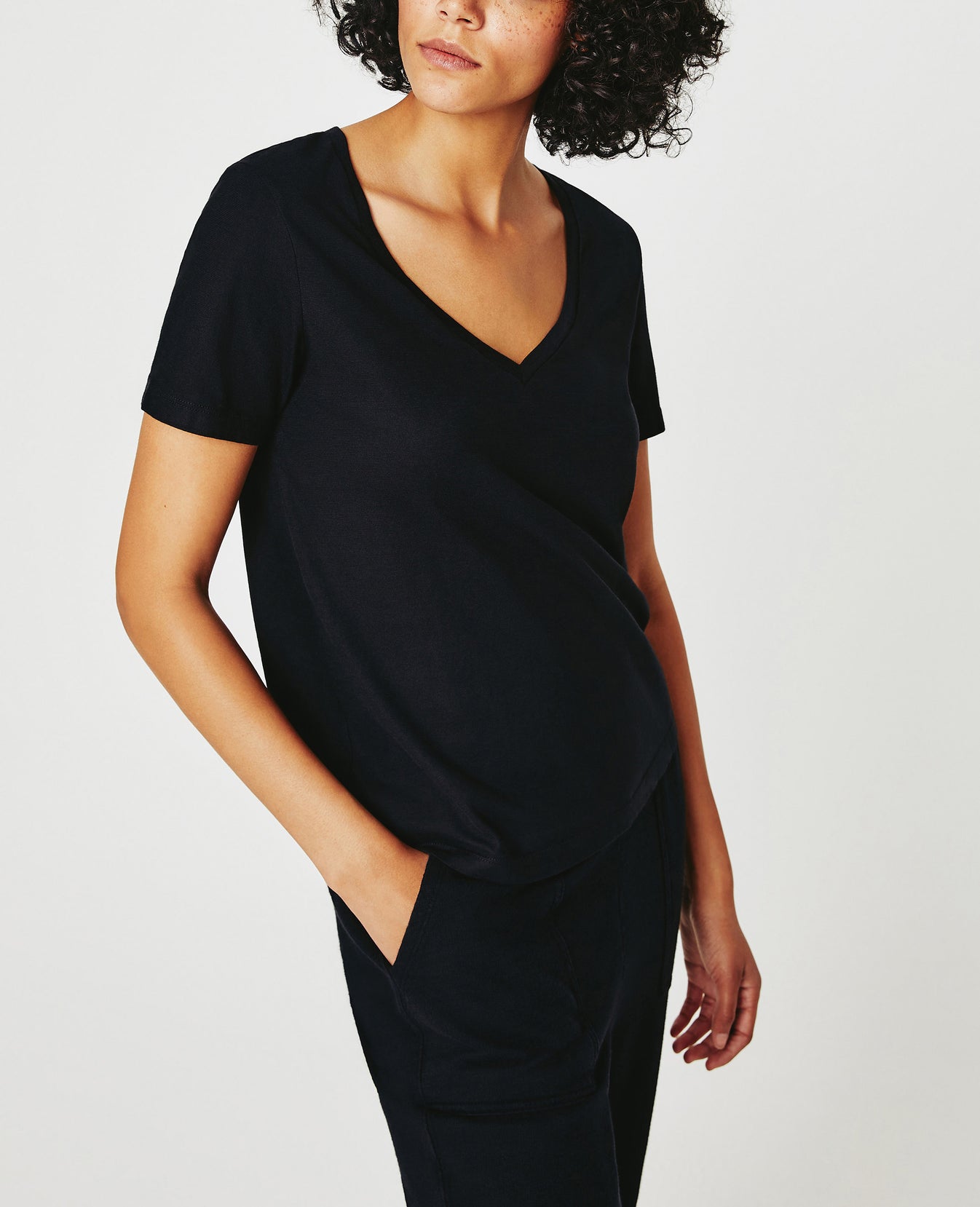 Jagger Vee True Black Classic  Vee Neck Women Top Photo 1