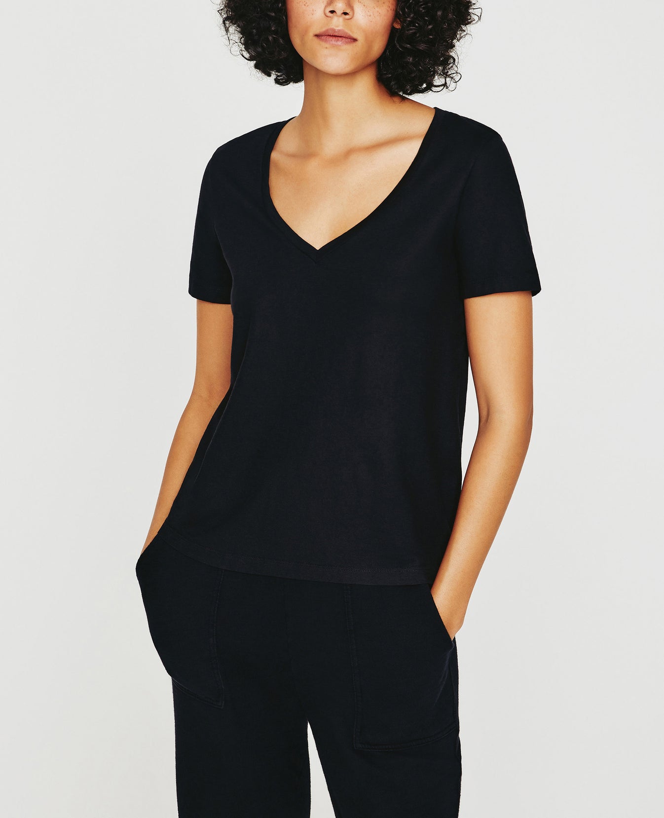 Jagger Vee True Black Classic  Vee Neck Women Top Photo 2