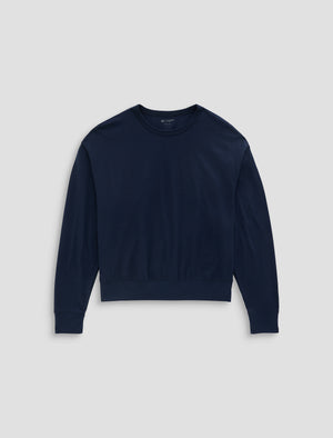 Karter Pullover Deep Navy Oversized Fit L/S Crew Neck Pu Womens Top Photo 9
