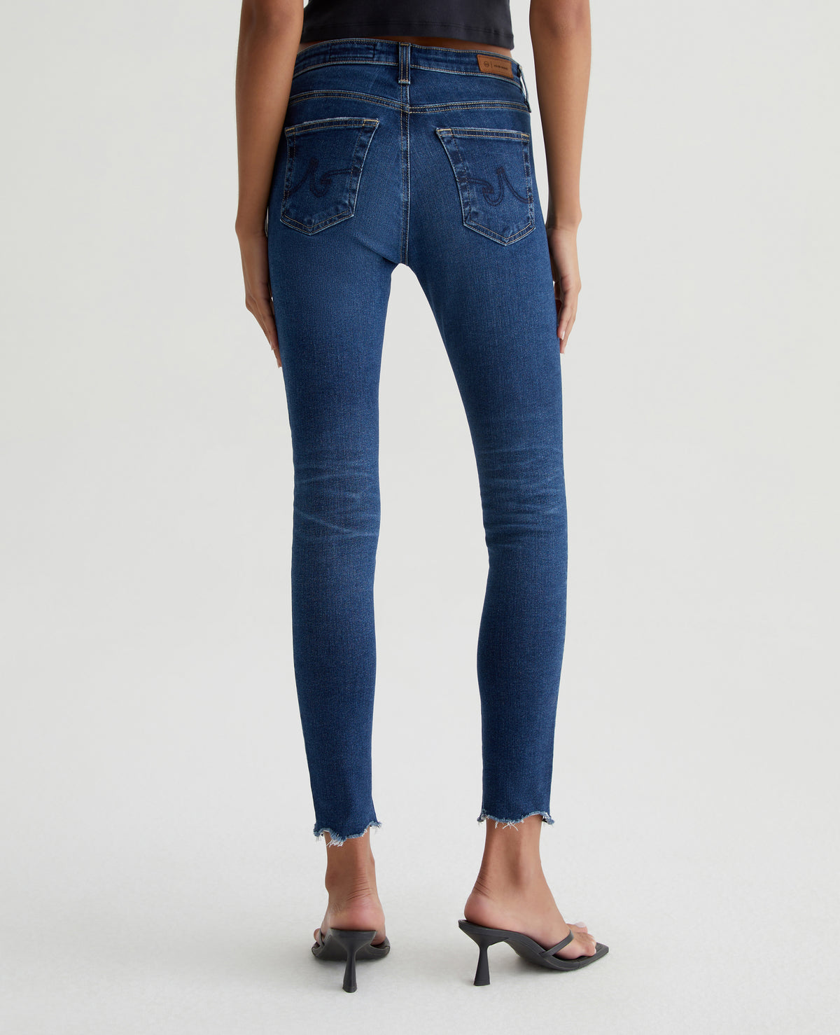 Leggings Jeggings Donna Vita Alta 3/4 Capri - Effetto Jeans Washed Distrutto - Grigio Scuro - Foto 3