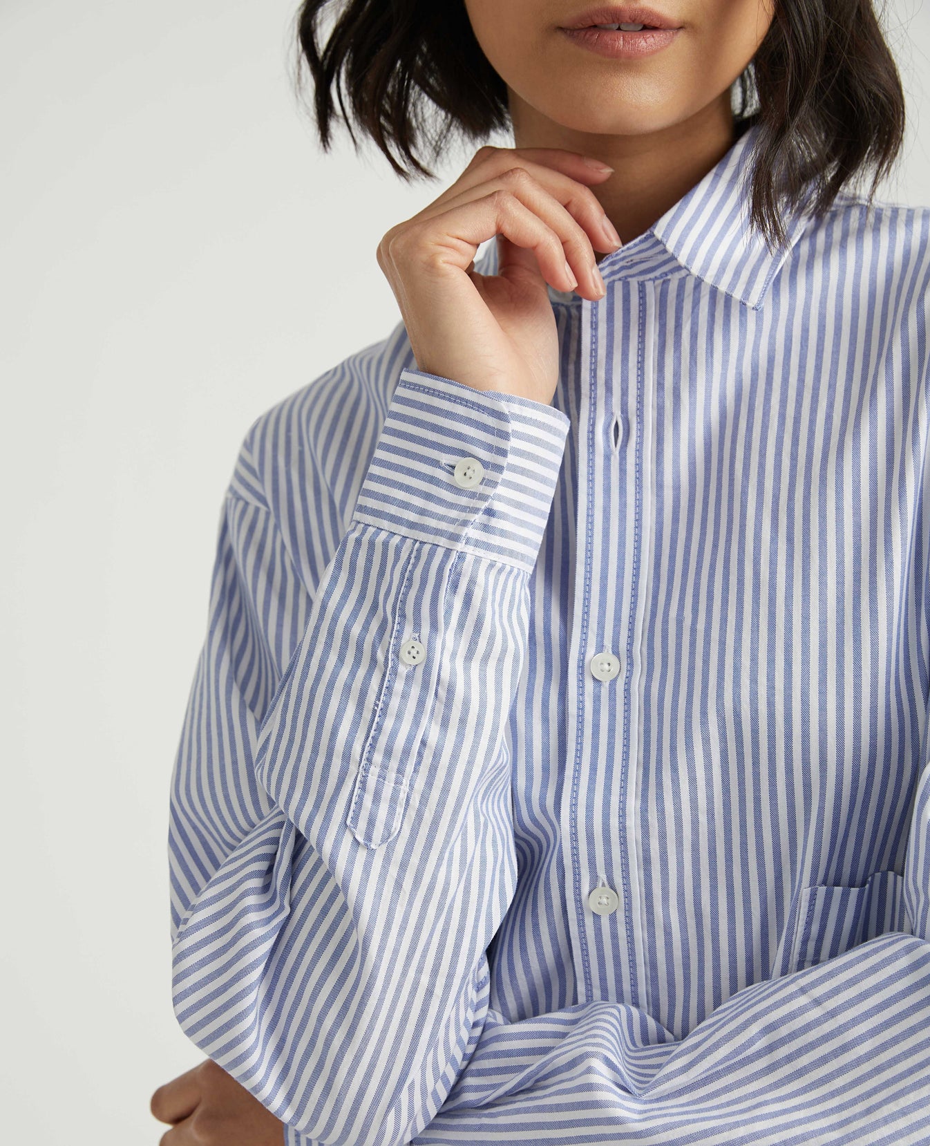 Shiro Shirt True White/Sky Blue Oversized Pocket Shirt Women Tops Photo 2