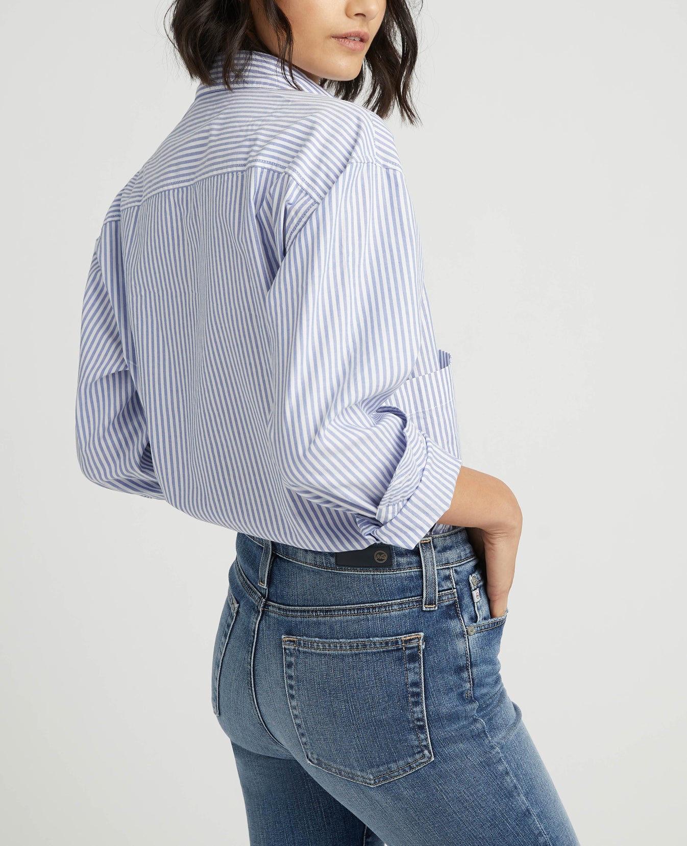 Shiro Shirt True White/Sky Blue Oversized Pocket Shirt Women Tops Photo 3