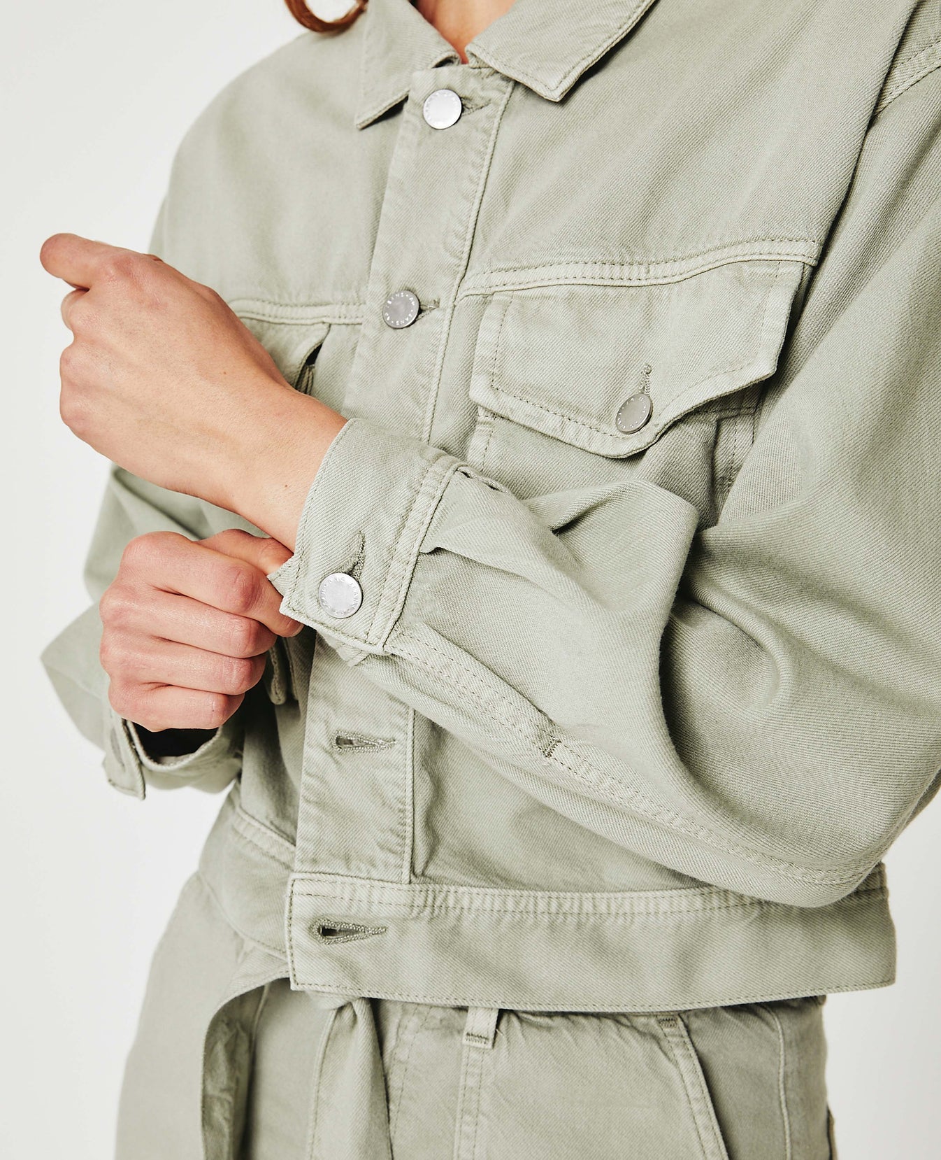 Mirah Cropped Trucker Jacket Sulfur Natural Agave Cropped Trucker Jacket Women Tops Photo 2