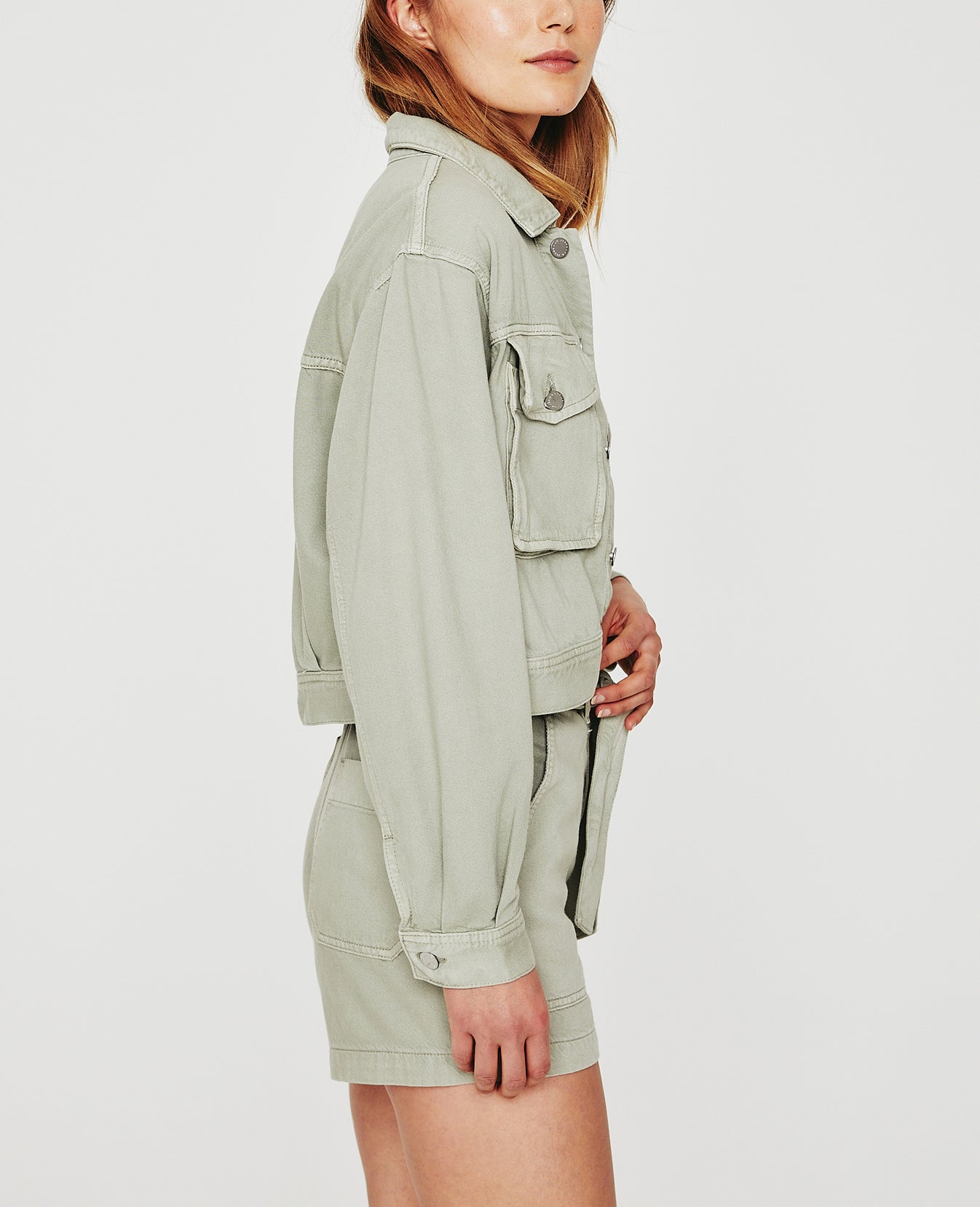 Mirah Cropped Trucker Jacket Sulfur Natural Agave Cropped Trucker Jacket Women Tops Photo 4