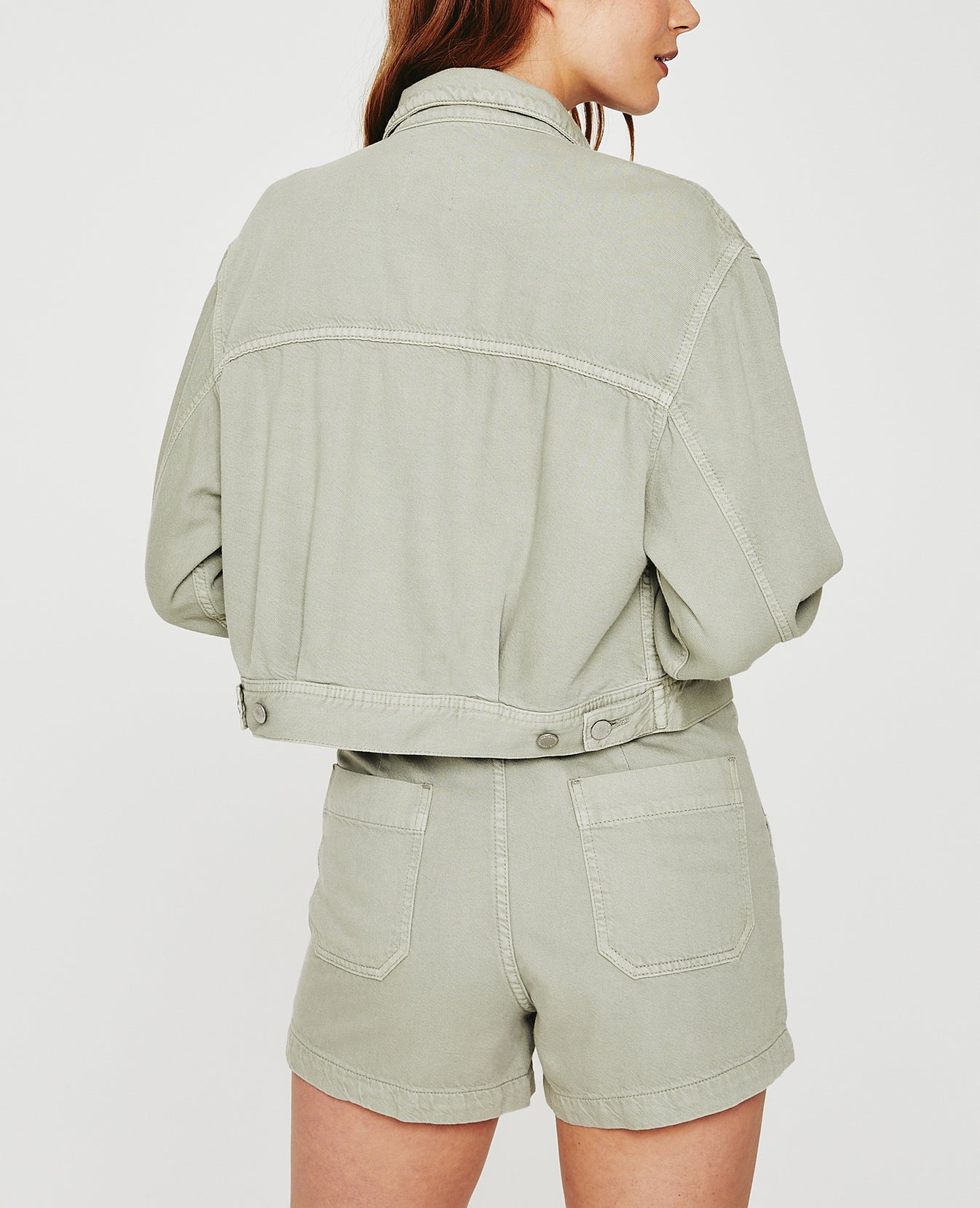 Mirah Cropped Trucker Jacket Sulfur Natural Agave Cropped Trucker Jacket Women Tops Photo 6