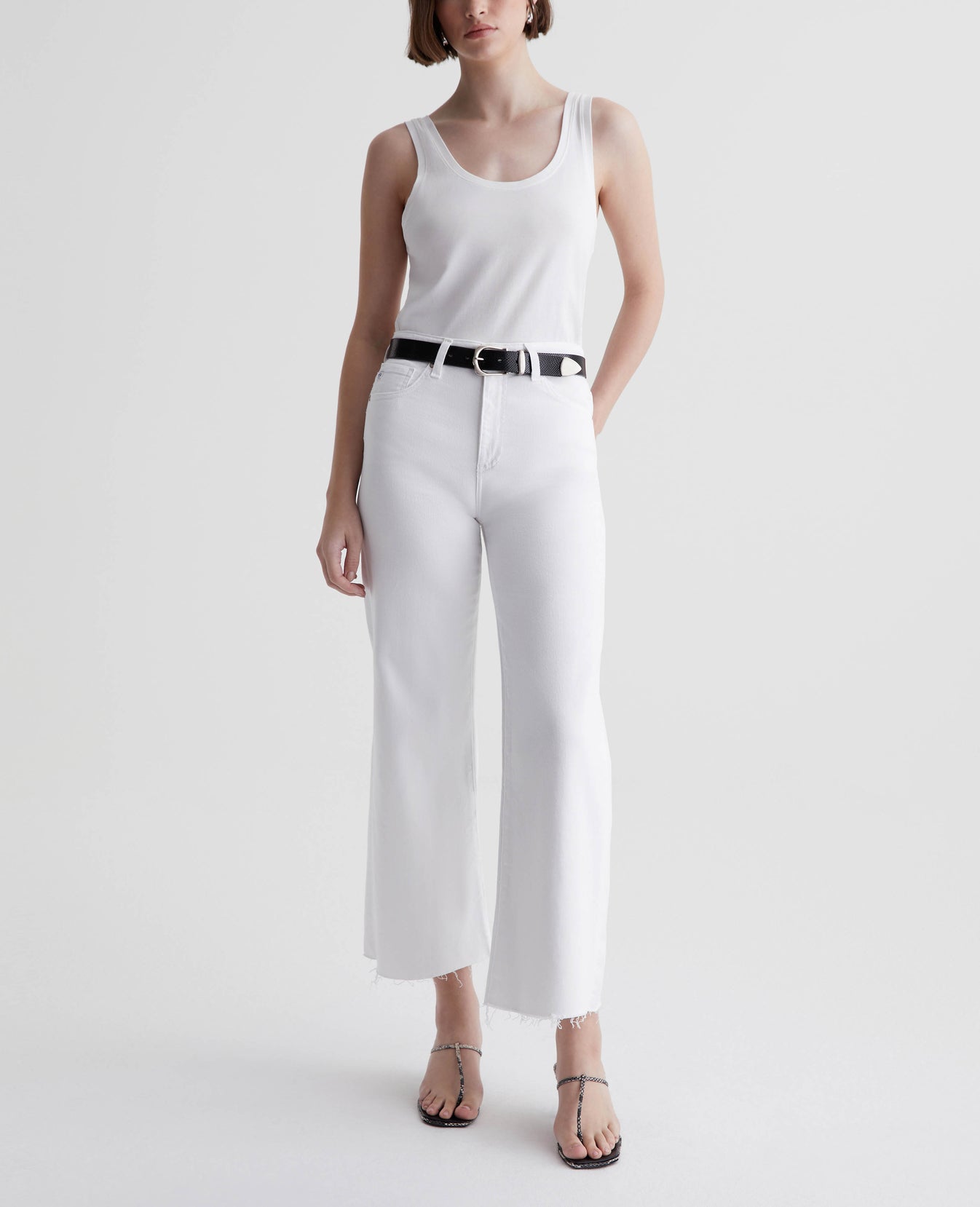 Saige Wide Leg Crop Modern White Womens Bottom Photo 1