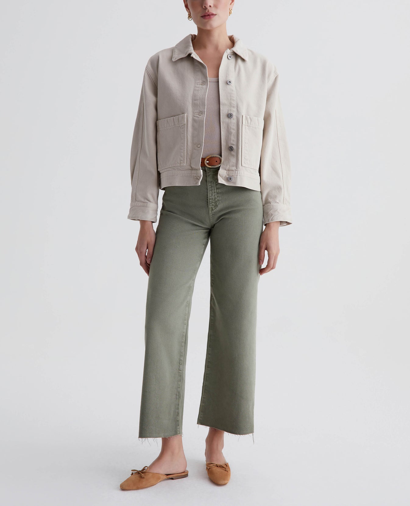 Saige Wide Leg Crop Sulfur Dried Parsley Womens Bottom Photo 1