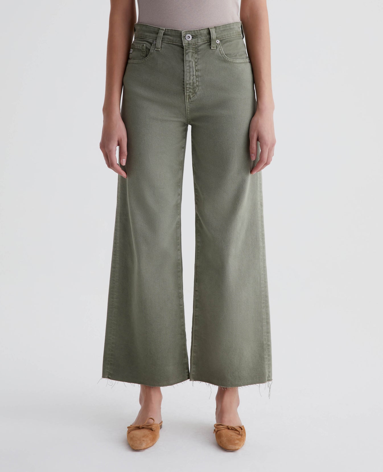 Saige Wide Leg Crop Sulfur Dried Parsley Womens Bottom Photo 2