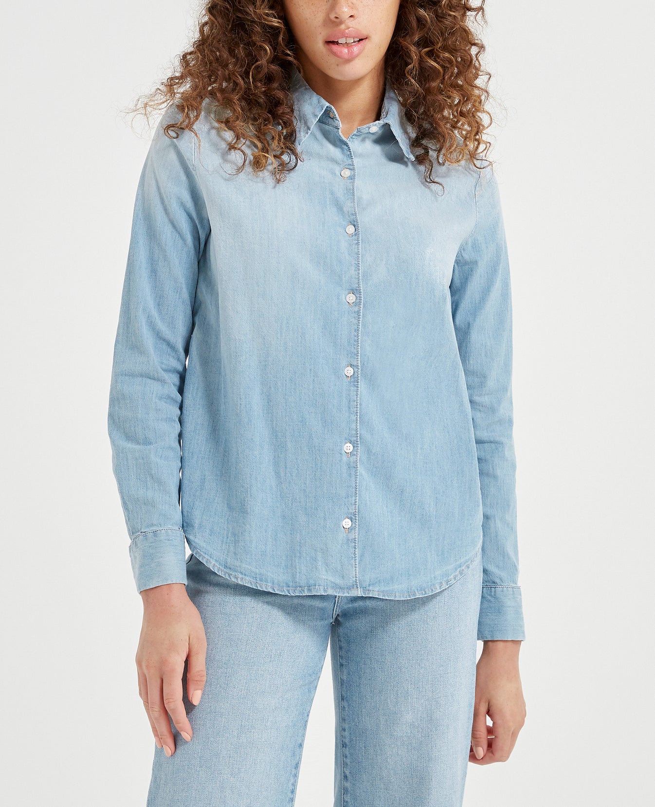 Cade Shirt Azure Light Classic Button Up Shirt Women Tops Photo 1