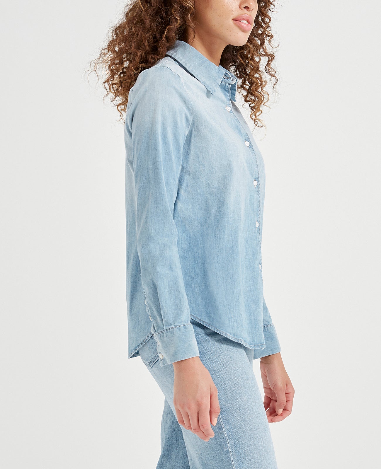Cade Shirt Azure Light Classic Button Up Shirt Women Tops Photo 2
