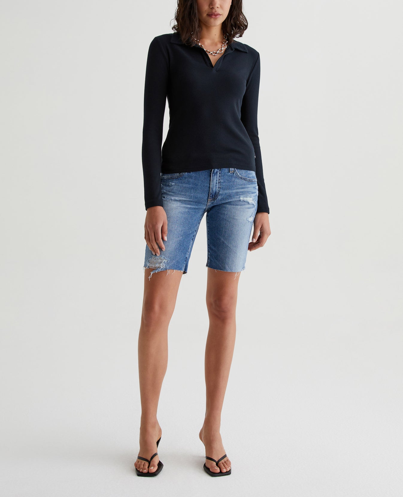 Gia Long Sleeve Johnny Collar True Black Womens Top Photo 2