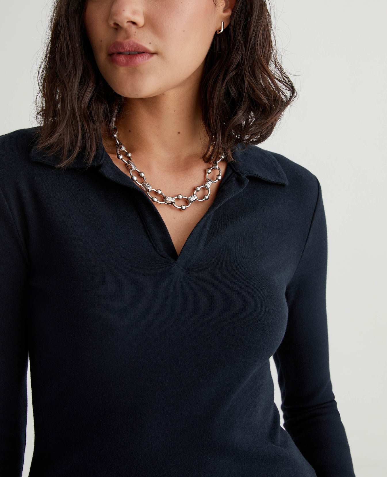 Gia Long Sleeve Johnny Collar True Black Womens Top Photo 3