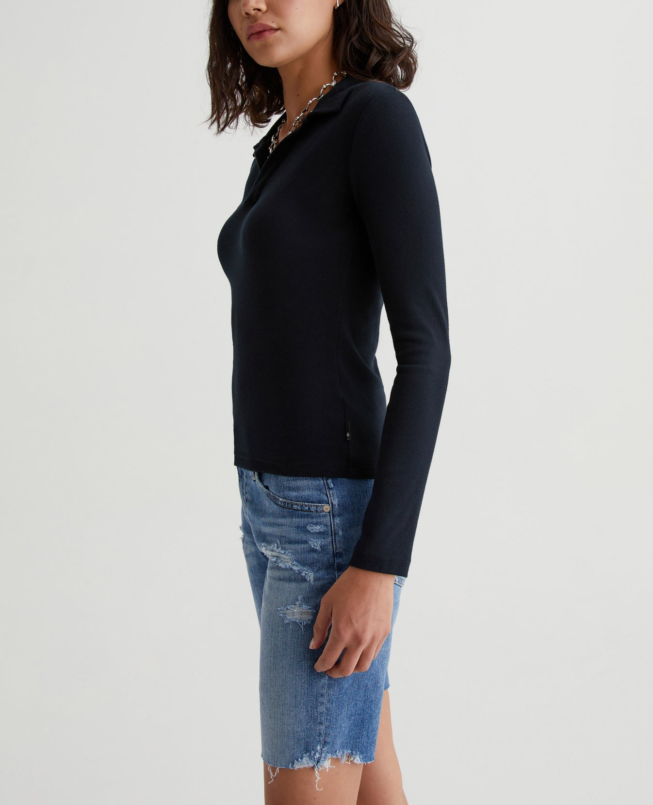 Gia Long Sleeve Johnny Collar True Black Womens Top Photo 4