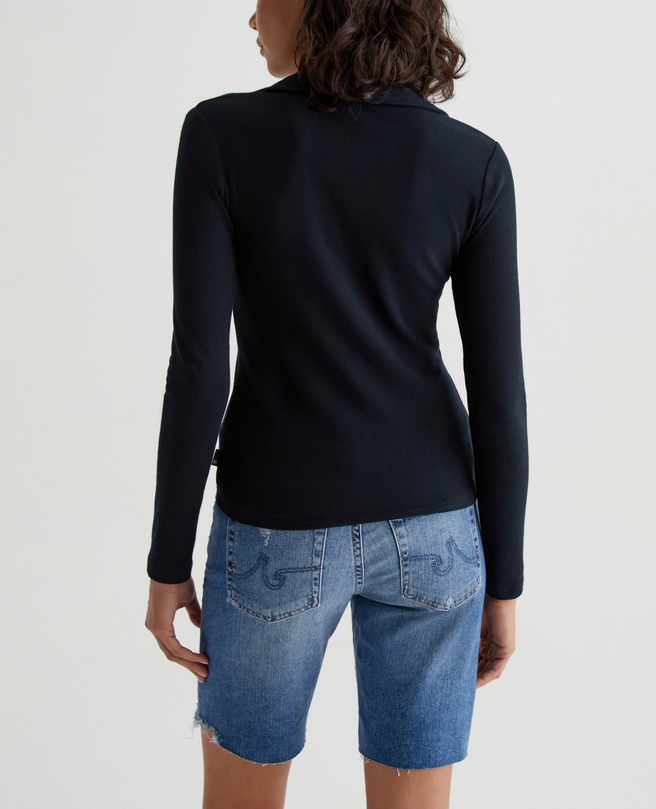 Gia Long Sleeve Johnny Collar True Black Womens Top Photo 6