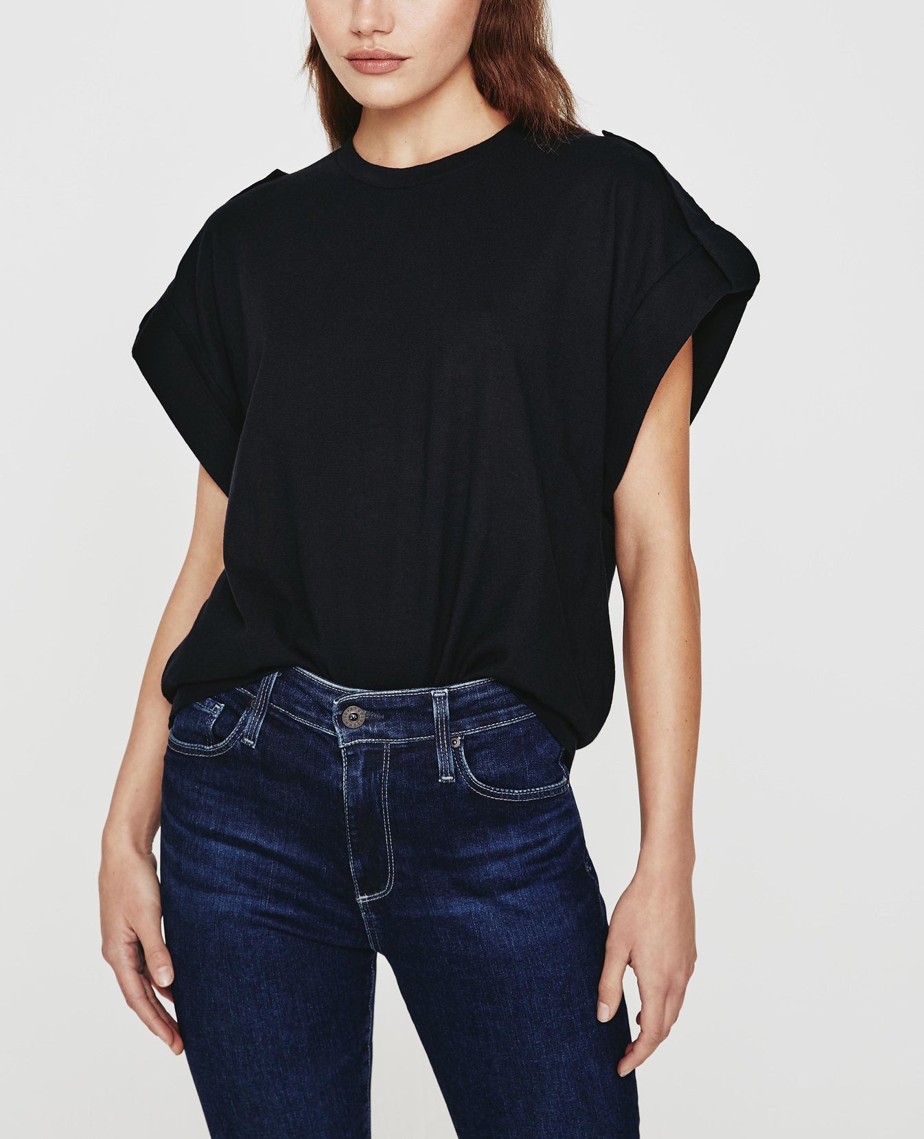 Khloe True Black Military Shoulder Tab Top Women Top Photo 1