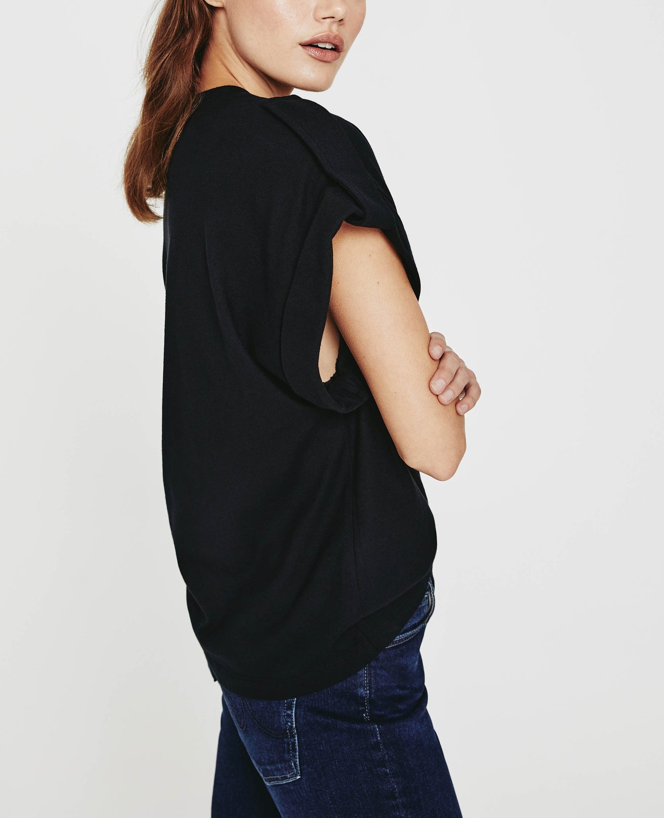 Khloe True Black Military Shoulder Tab Top Women Top Photo 2