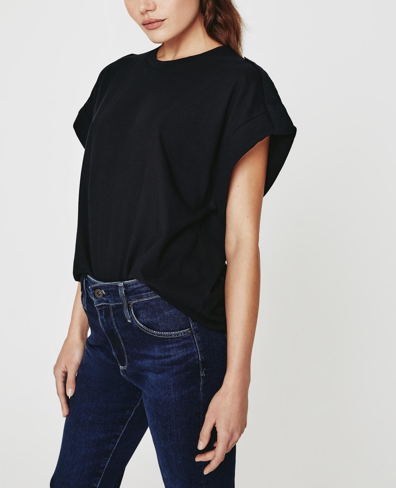 Khloe True Black Military Shoulder Tab Top Women Top Photo 4