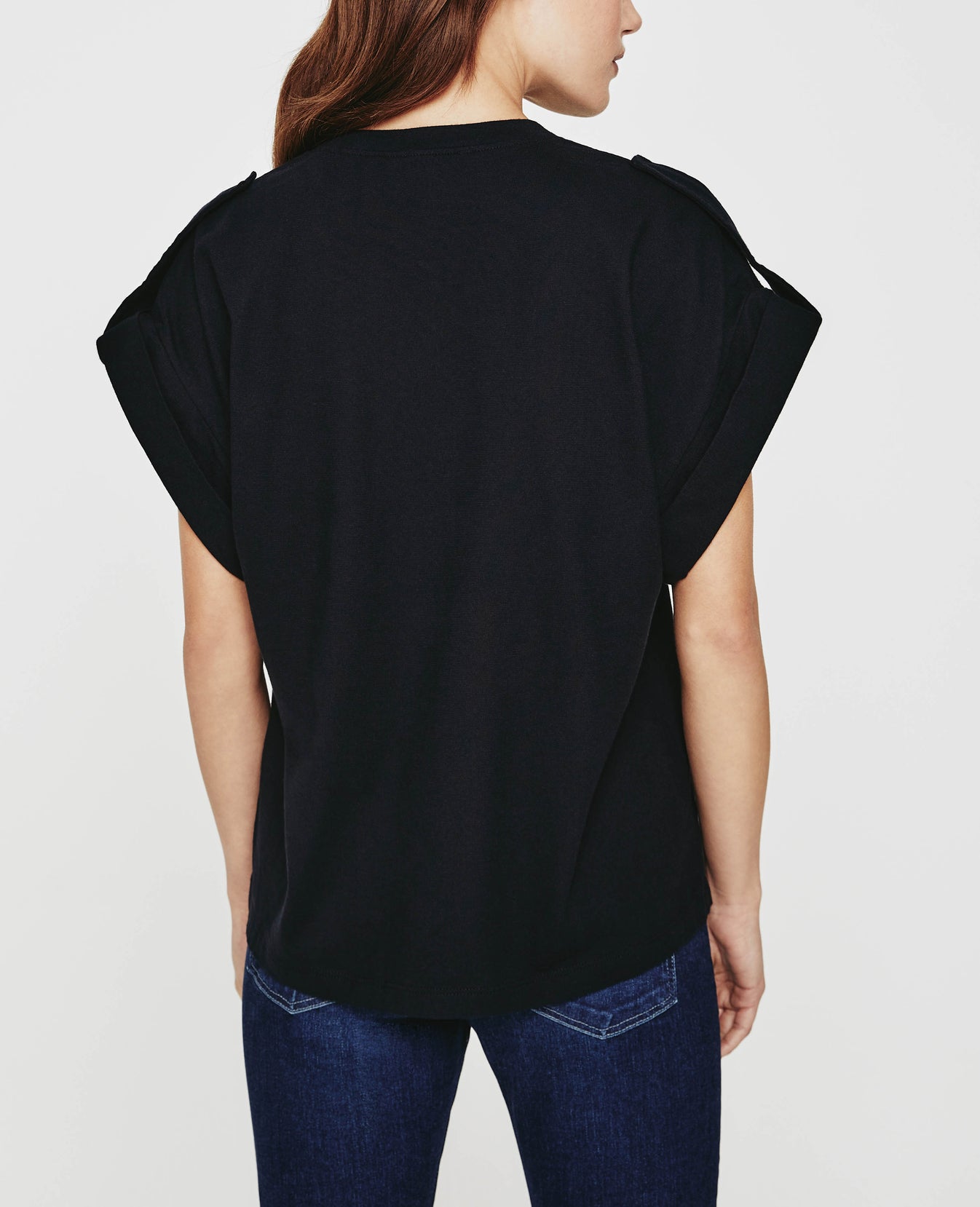 Khloe True Black Military Shoulder Tab Top Women Top Photo 5