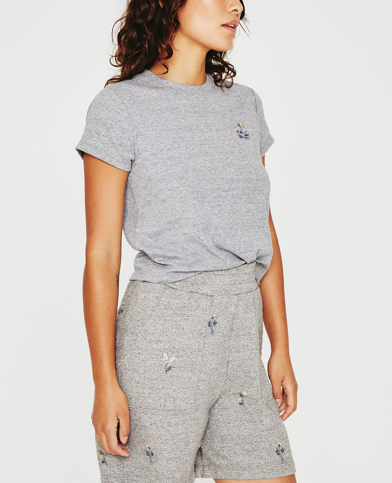 Sadie Crew Eb Flower Stamp Heather Grey Womens Top Photo 4