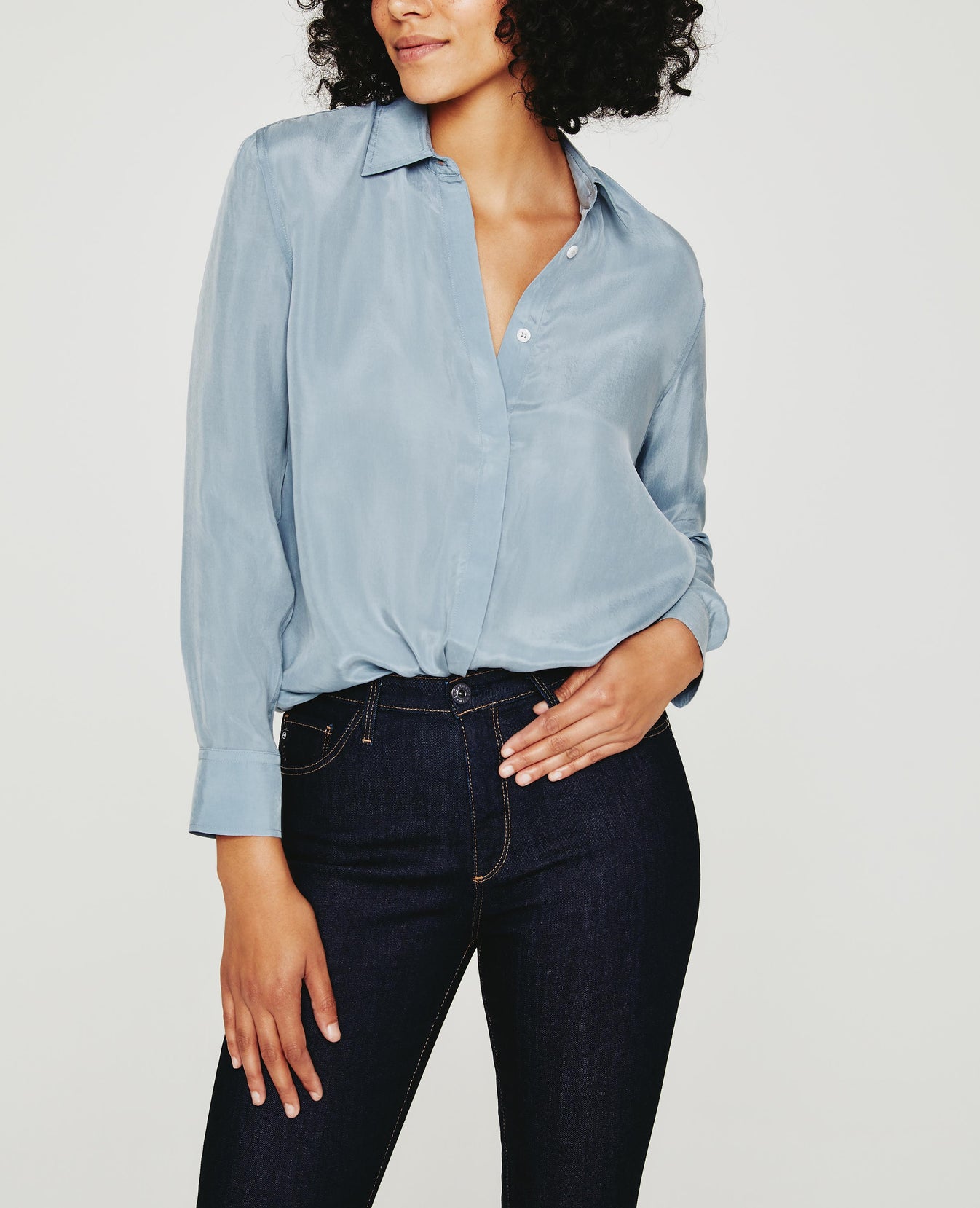 Shiela Skyscraper Classic Button Up Shirt Women Tops Photo 1