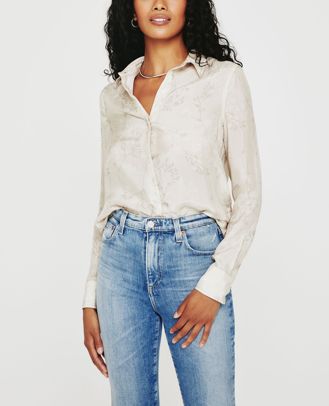 Shiela SHADOW FLOWER NEUTRAL MUTI Classic Button Up Shirt Women Tops Photo 1