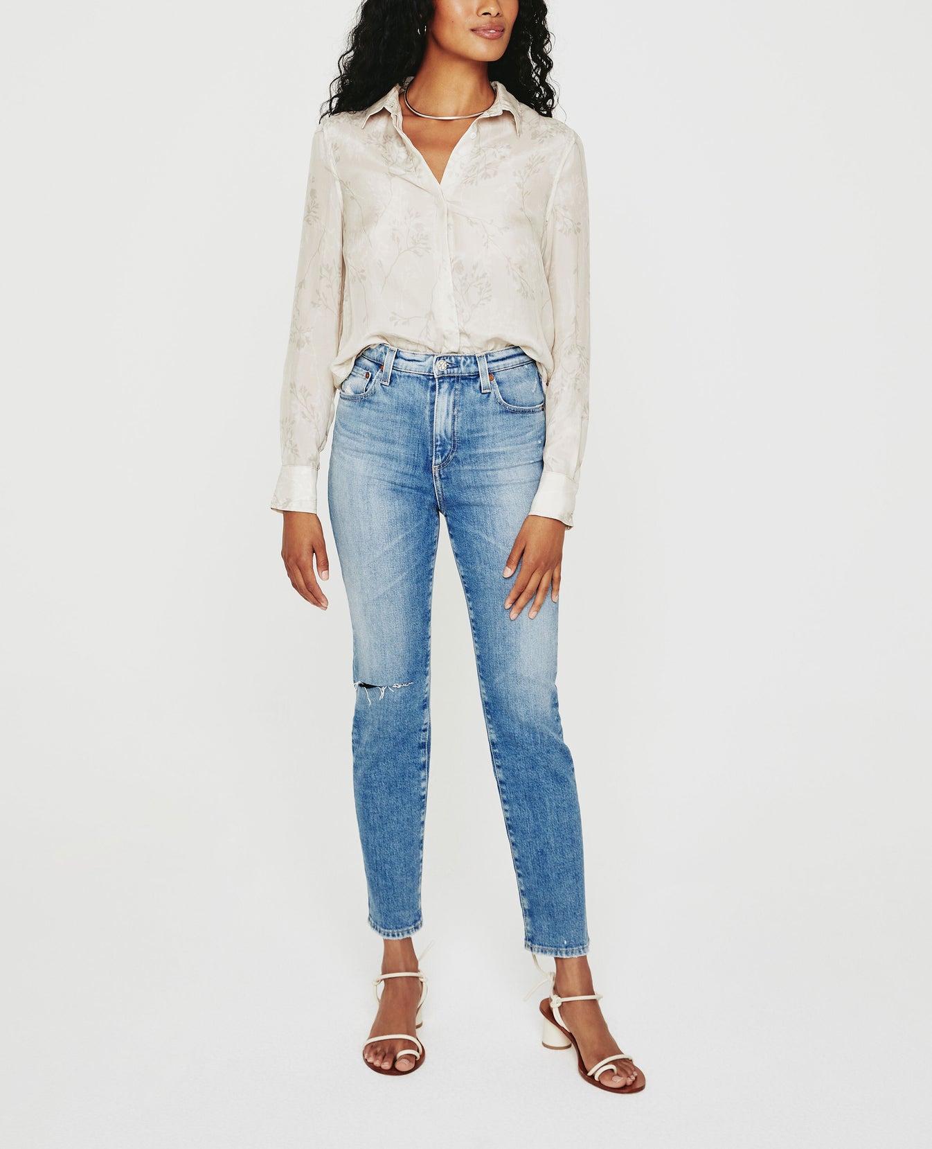 Shiela SHADOW FLOWER NEUTRAL MUTI Classic Button Up Shirt Women Tops Photo 3