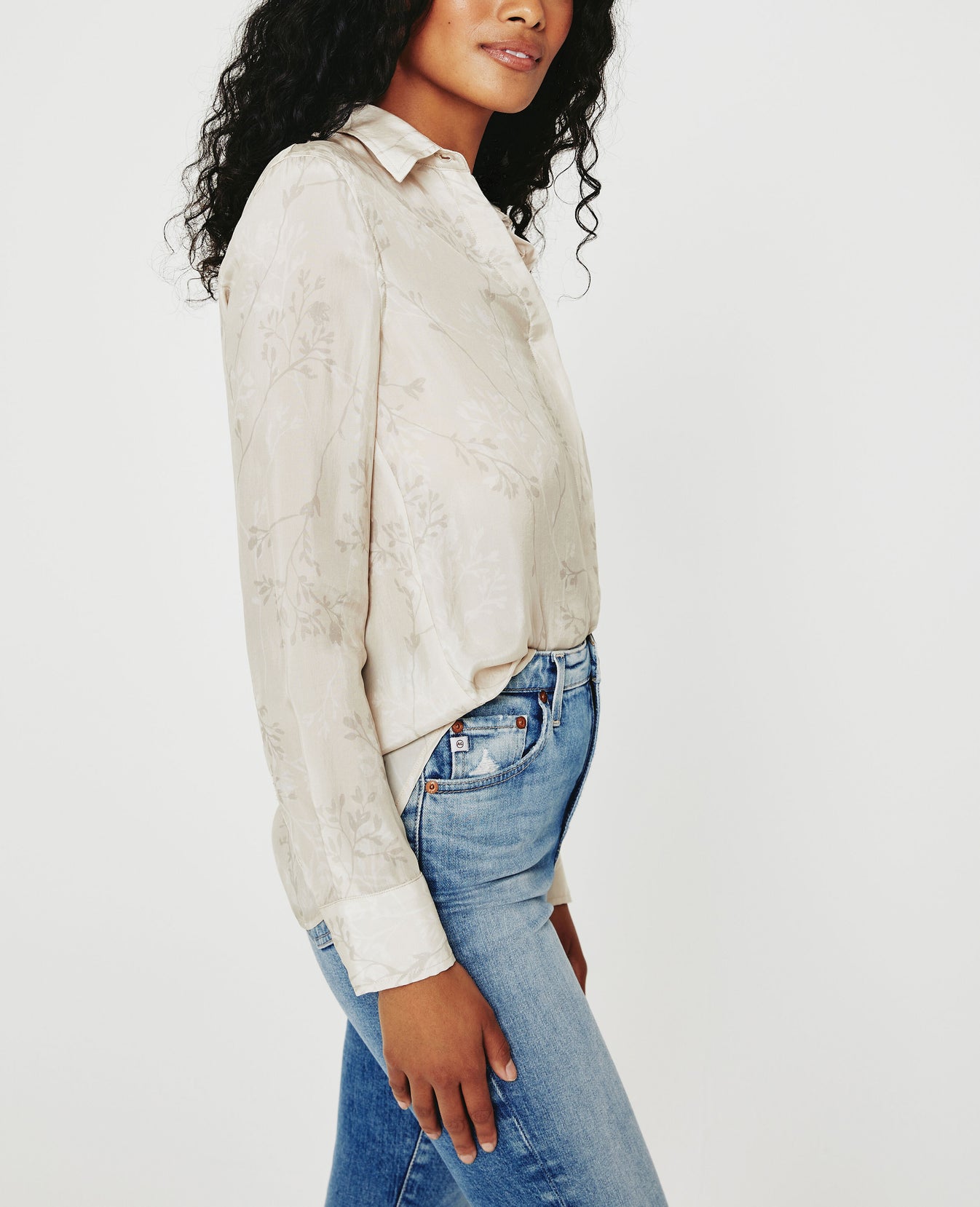 Shiela SHADOW FLOWER NEUTRAL MUTI Classic Button Up Shirt Women Tops Photo 4