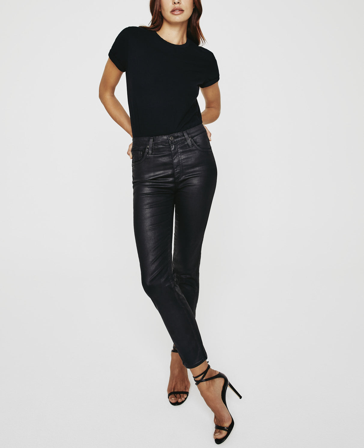 Isabelle Ltt Lt Super Black Leatherette Ultra High-Rise Straight Crop Women Bottoms Photo 1