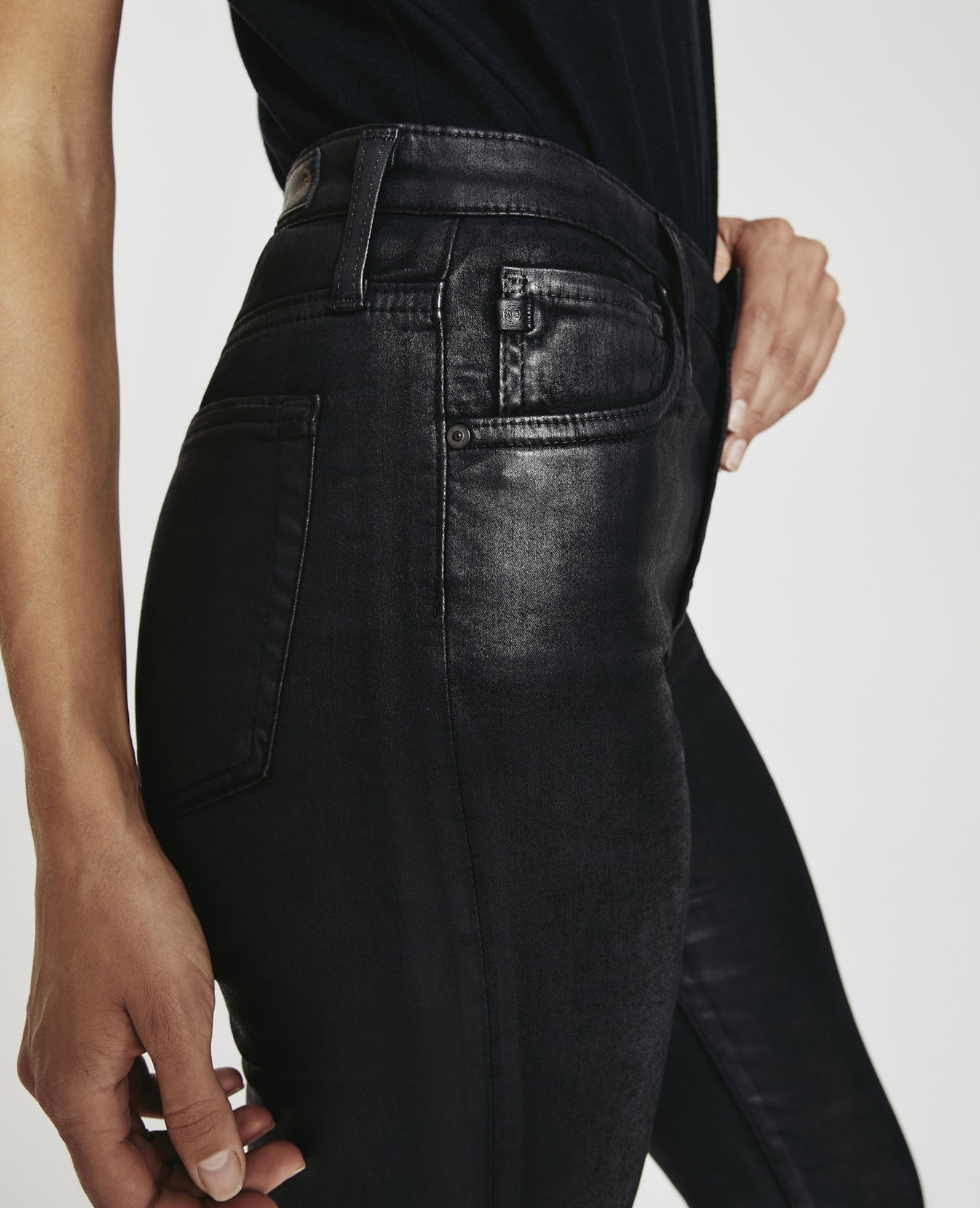 Isabelle Ltt Lt Super Black Leatherette Ultra High-Rise Straight Crop Women Bottoms Photo 2