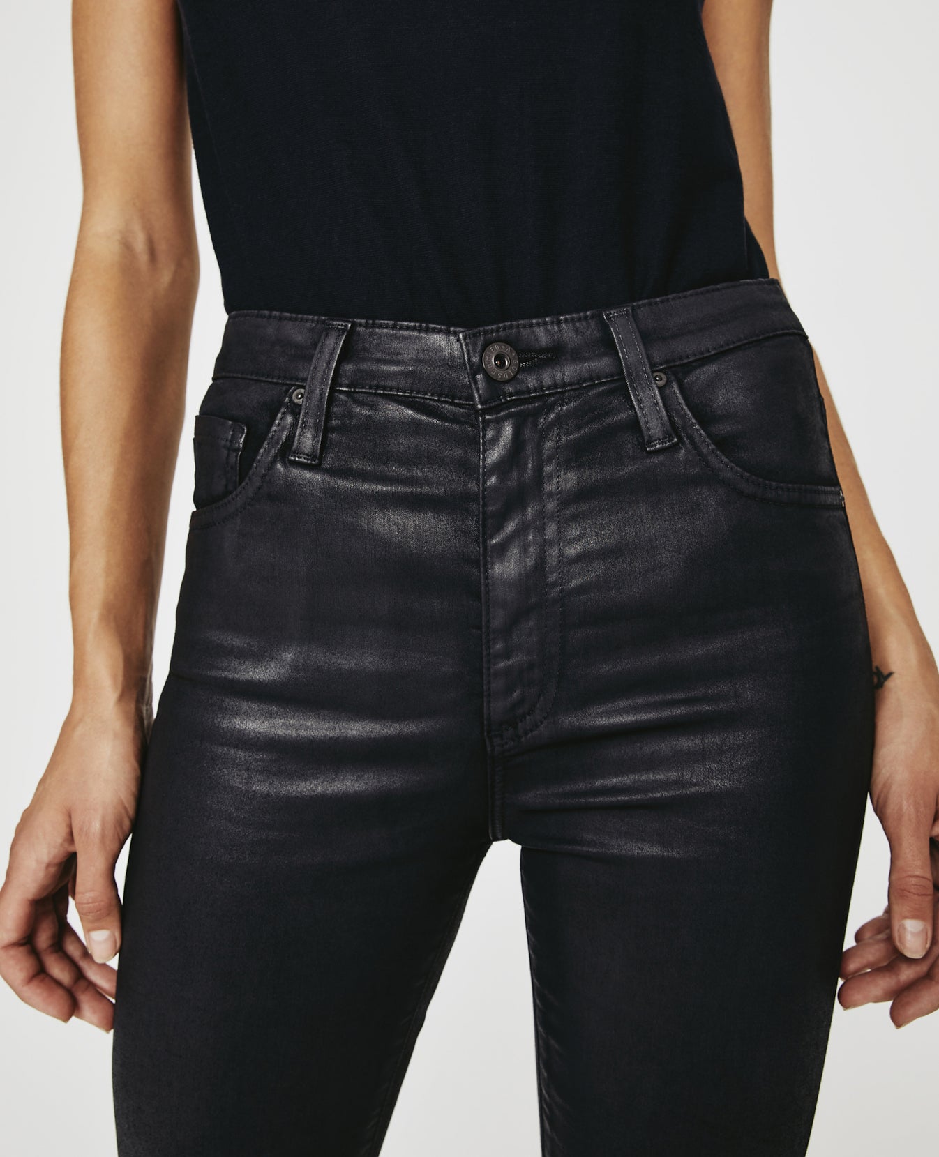 Isabelle Ltt Lt Super Black Leatherette Ultra High-Rise Straight Crop Women Bottoms Photo 4