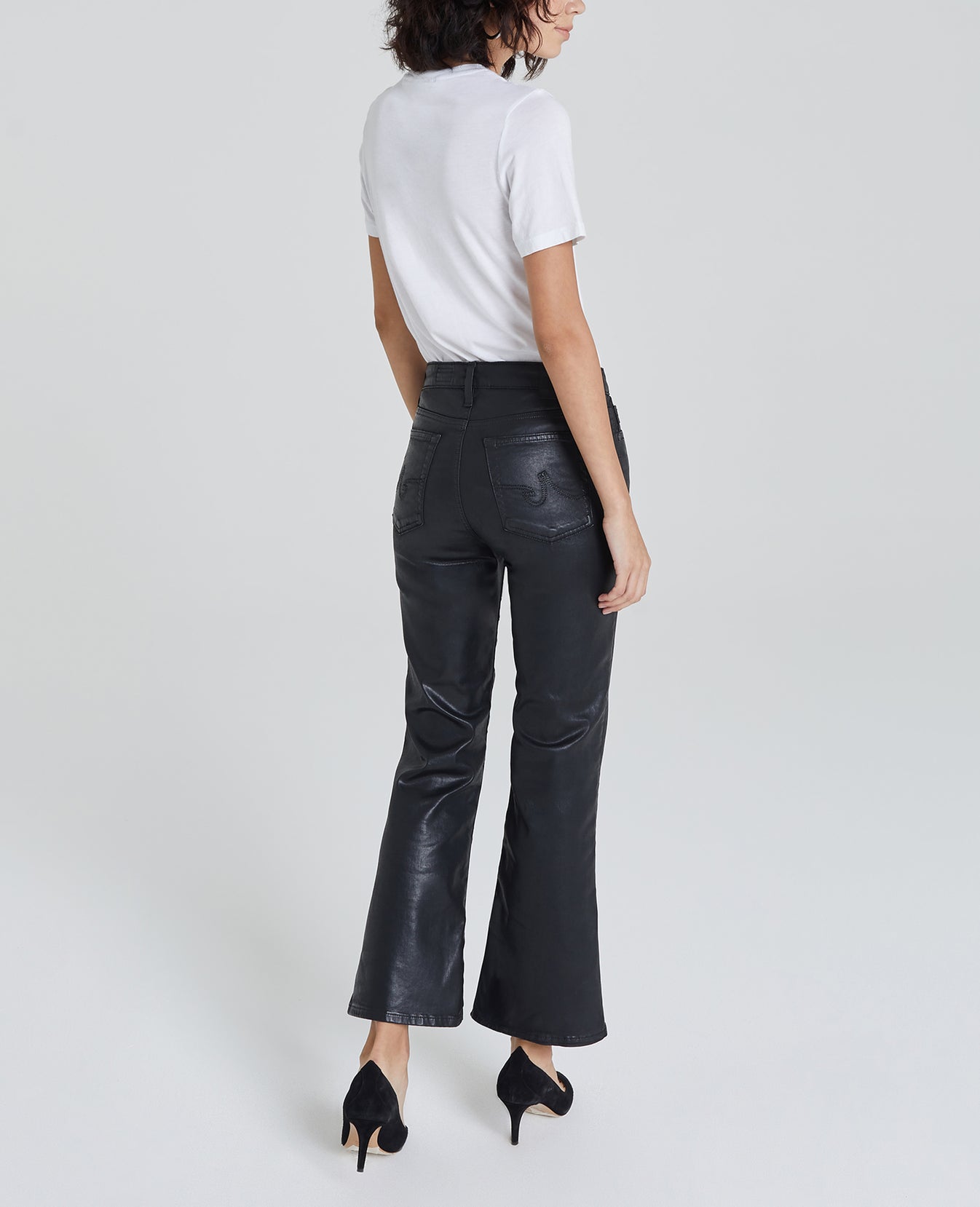 Quinne Crop Leatherette Super Black Leatherette High-Rise Flare Crop Women Bottoms Photo 1