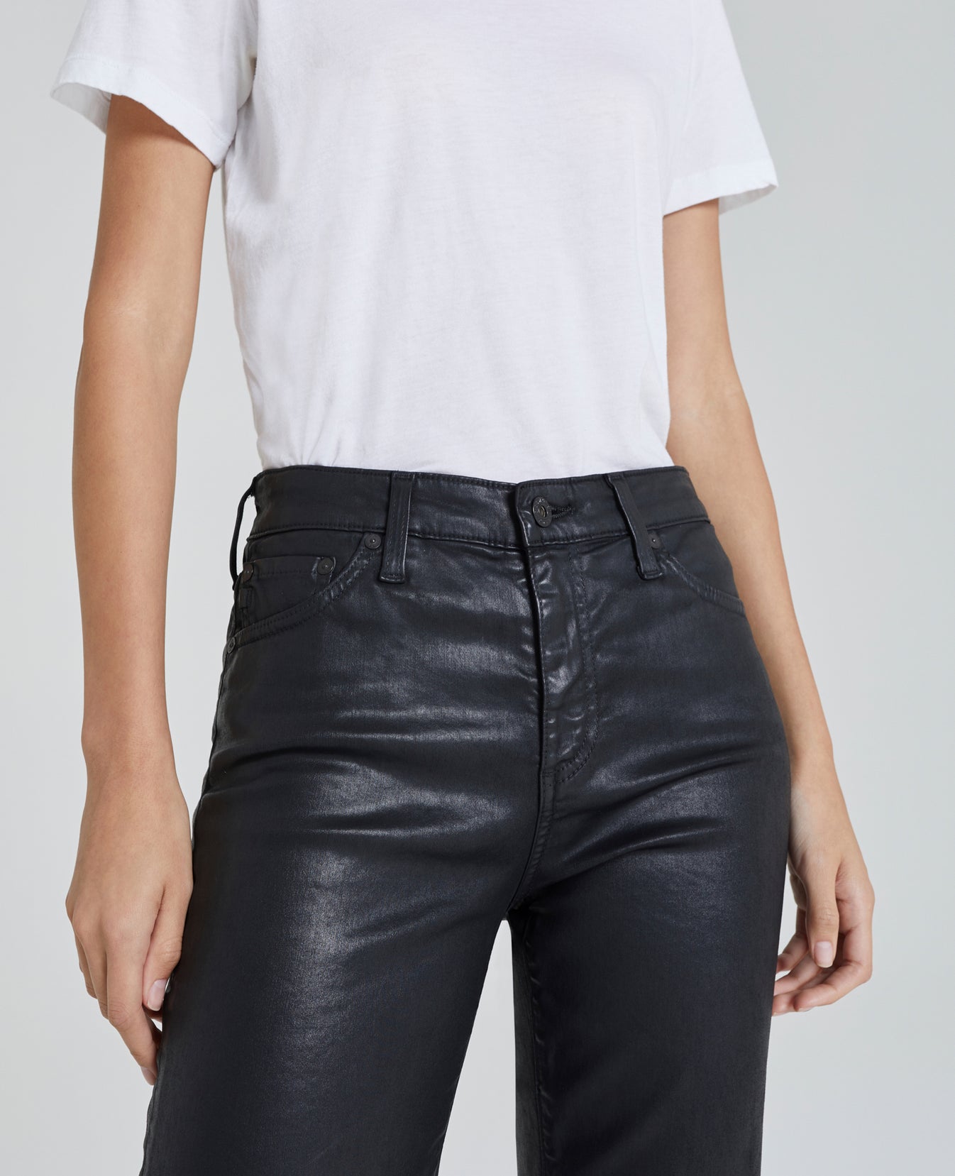 Quinne Crop Leatherette Super Black Leatherette High-Rise Flare Crop Women Bottoms Photo 3