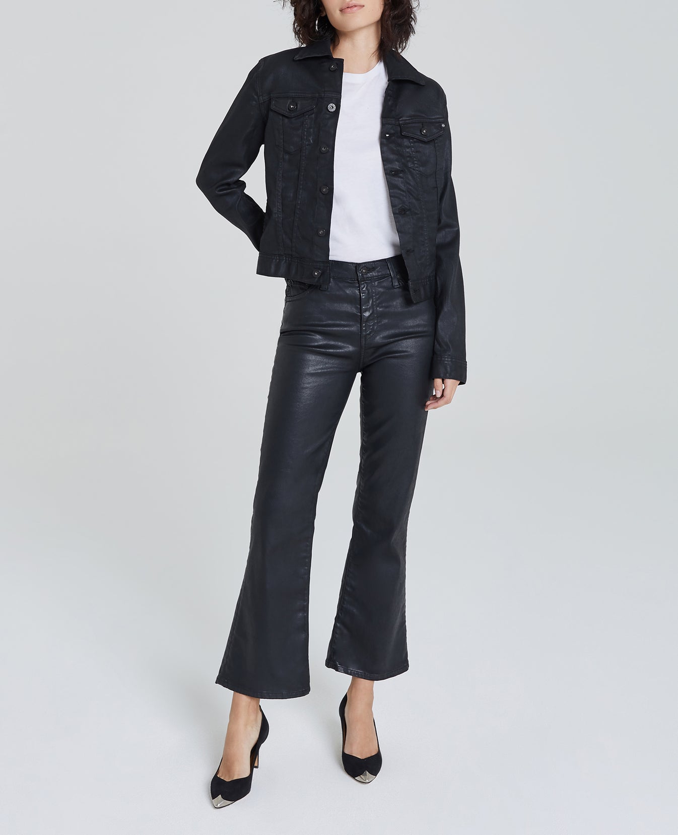 Quinne Crop Leatherette Super Black Leatherette High-Rise Flare Crop Women Bottoms Photo 6