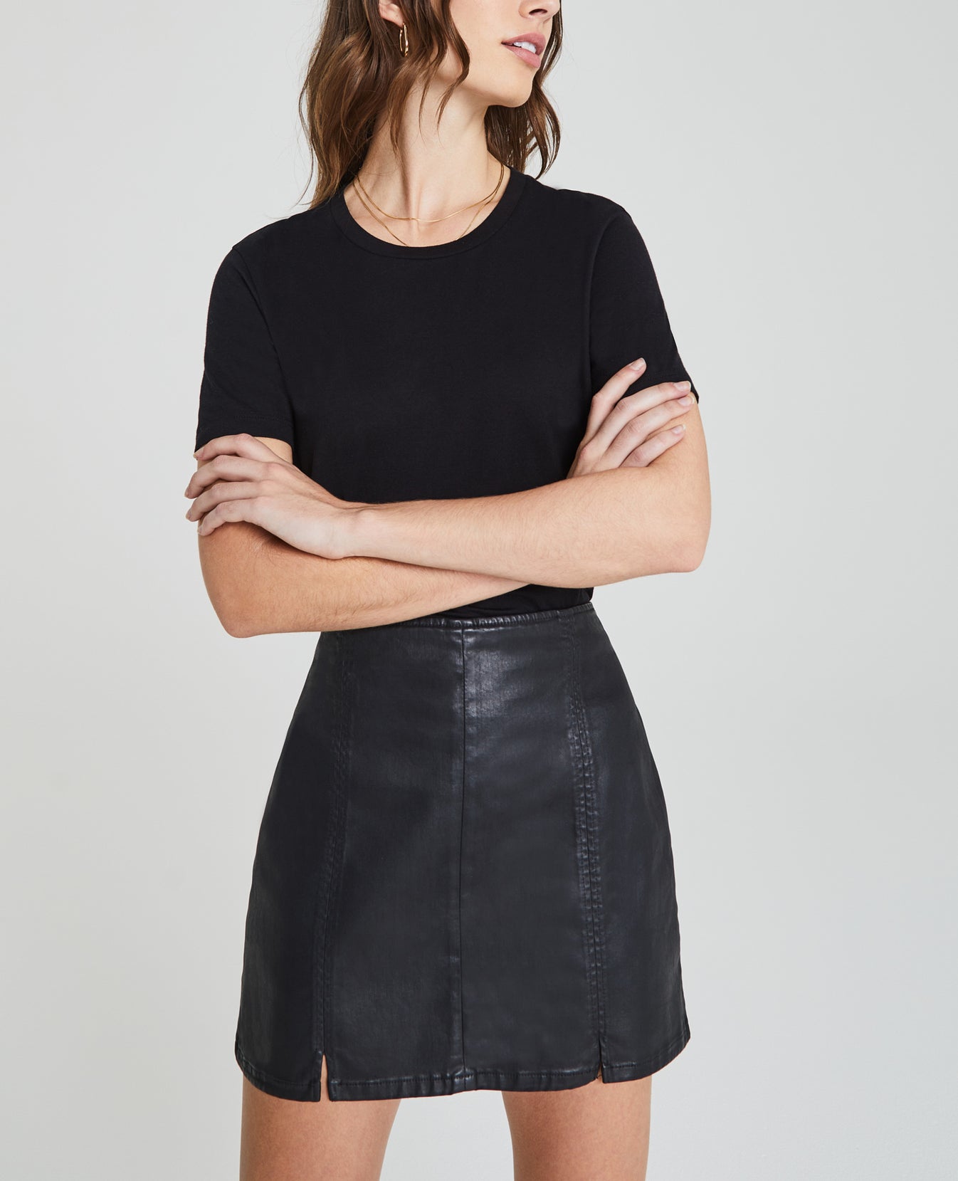 Adaline Paneled Skirt Leatherette Super Black Leatherette High-Rise Skirt Women Bottoms Photo 1