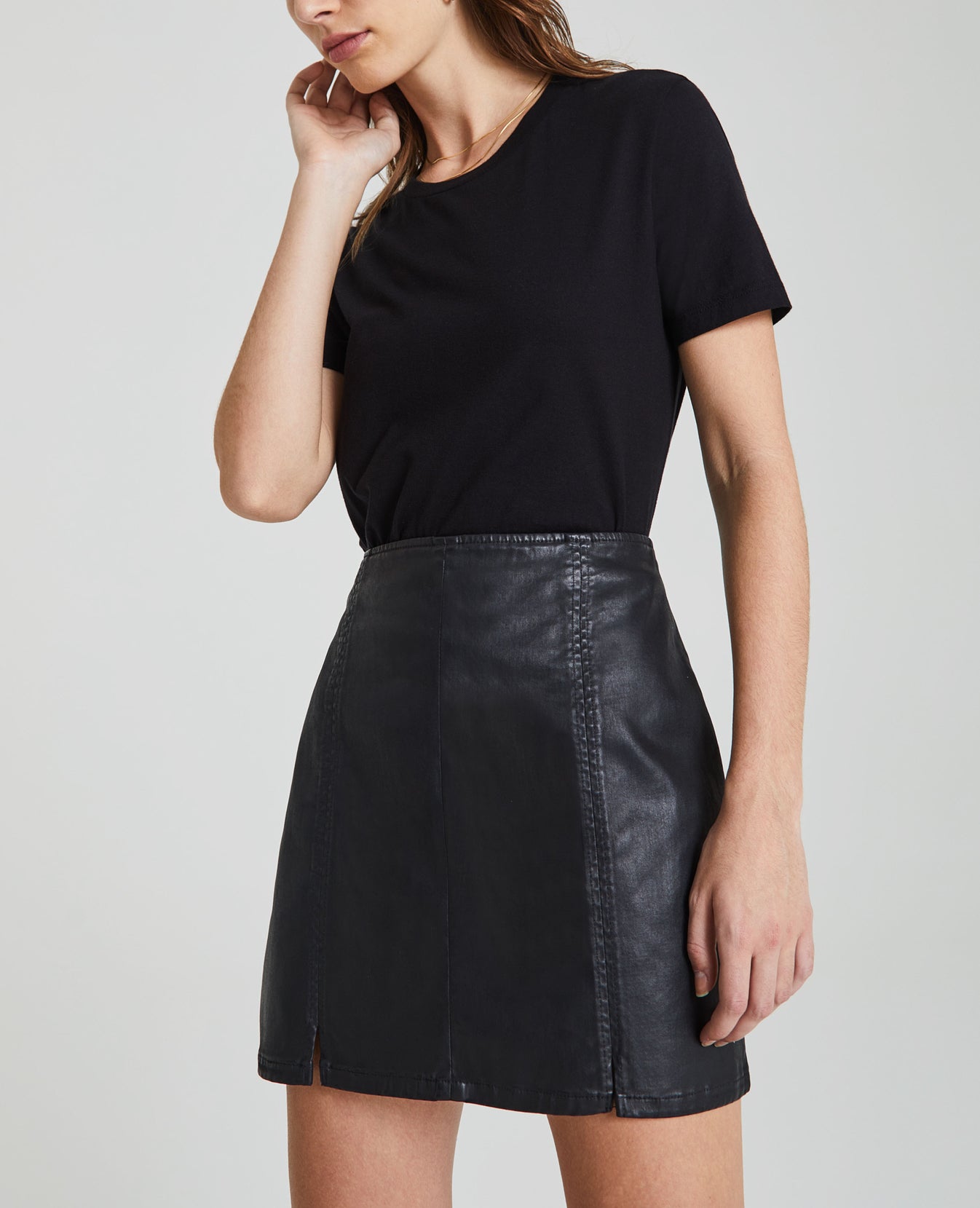 Adaline Paneled Skirt Leatherette Super Black Leatherette High-Rise Skirt Women Bottoms Photo 5