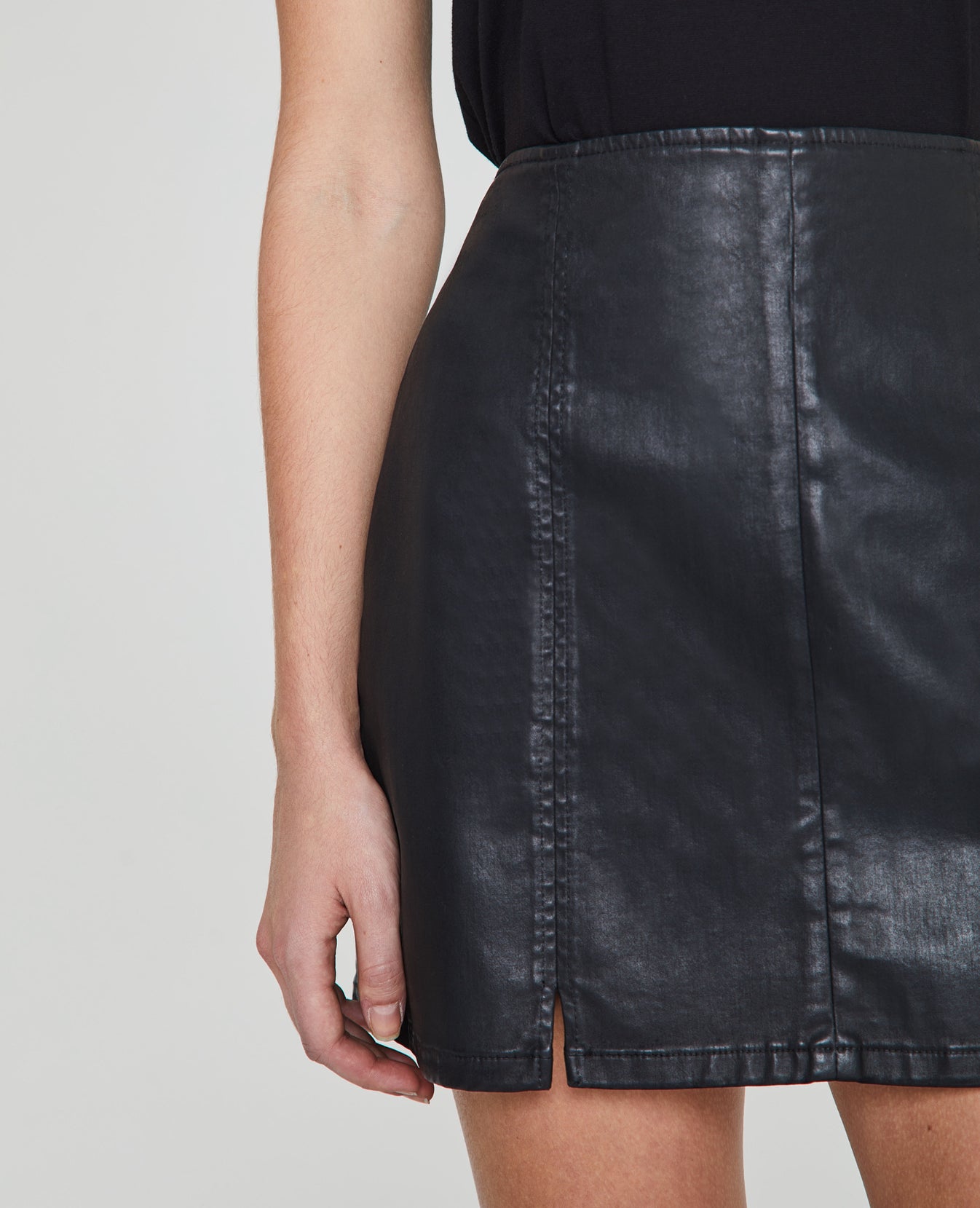 Adaline Paneled Skirt Leatherette Super Black Leatherette High-Rise Skirt Women Bottoms Photo 7