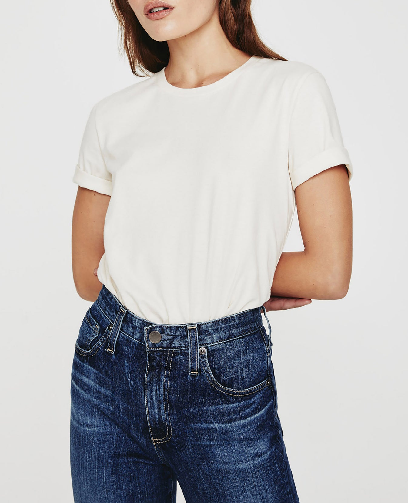 Gray Boy Tee White Cream Slim Crew Neck Women Tops Photo 1