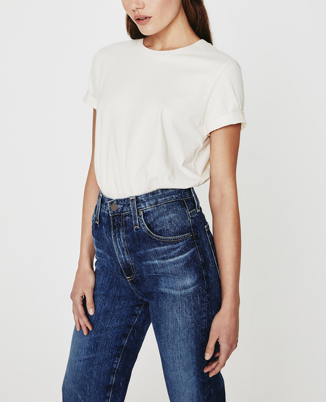 Gray Boy Tee White Cream Slim Crew Neck Women Tops Photo 3