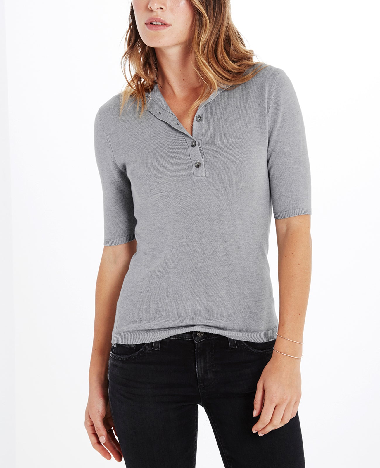 Chloe Heather Grey Short Sleeve Sweater Women Tops Photo 1